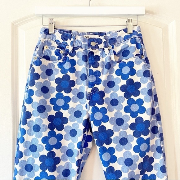 ZARA Blue Daisy Straight Leg Jeans Retro - Picture 7 of 11